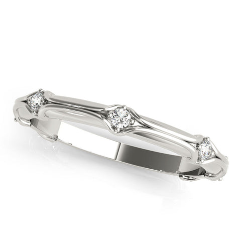 White gold Round Diamond Prong-Set Milgrain Eternity Band