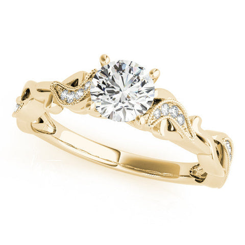 Yellow gold Oval Solitaire Vine Band with Milgrain Prong Setting