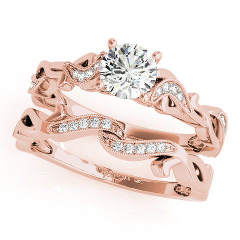 Rose gold Round Solitaire Vine Band with Milgrain Prong Setting