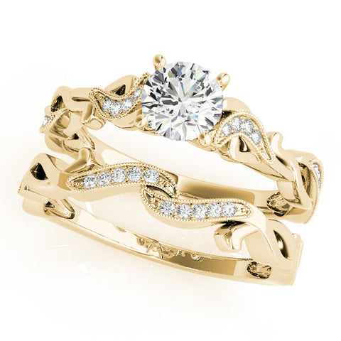 Yellow gold Oval Solitaire Vine Band with Milgrain Prong Setting