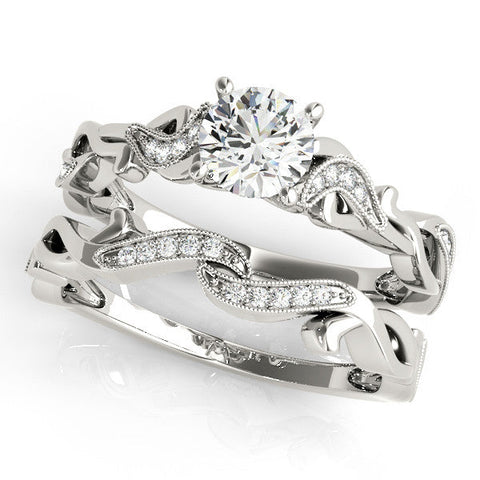 Platinum Round Solitaire Vine Band with Milgrain Prong Setting