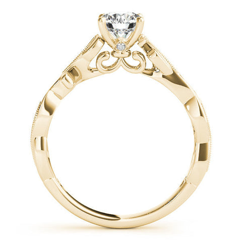 Yellow gold Round Solitaire Vine Band with Milgrain Prong Setting