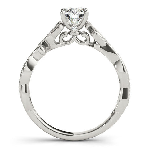 White gold Round Solitaire Vine Band with Milgrain Prong Setting
