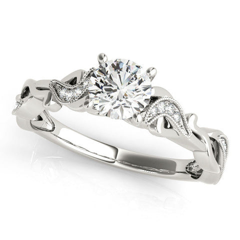 Platinum Round Solitaire Vine Band with Milgrain Prong Setting