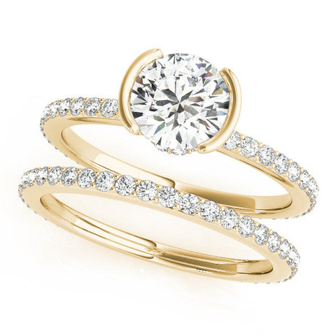 Yellow gold Round Cut Diamond Pave Band Tension Setting Engagement Ring