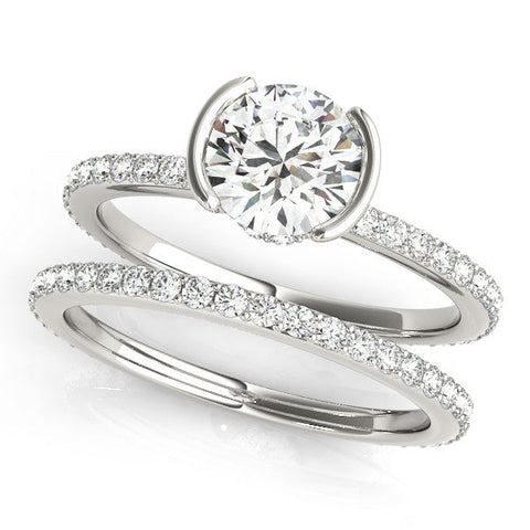 White gold Round Cut Diamond Pave Band Tension Setting Engagement Ring