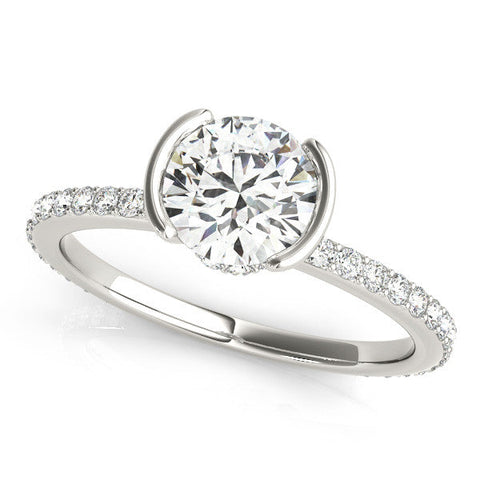 Platinum Round Cut Diamond Pave Band Tension Setting Engagement Ring