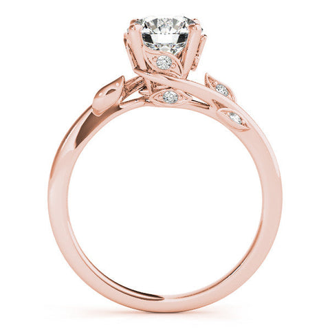 Rose gold Round Solitaire Twist Engagement Ring with Leaf Accents and Prong Setting