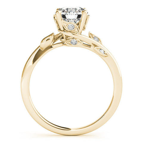 Yellow gold Round Solitaire Twist Engagement Ring with Leaf Accents and Prong Setting