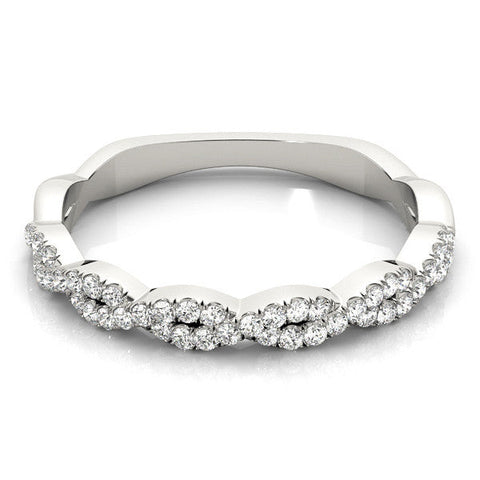 White gold Twisted Diamond Pavé Round Eternity Band with Shared Prong Setting