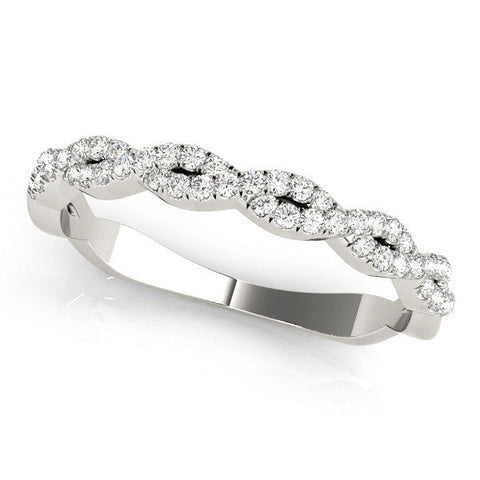 White gold Twisted Diamond Pavé Round Eternity Band with Shared Prong Setting