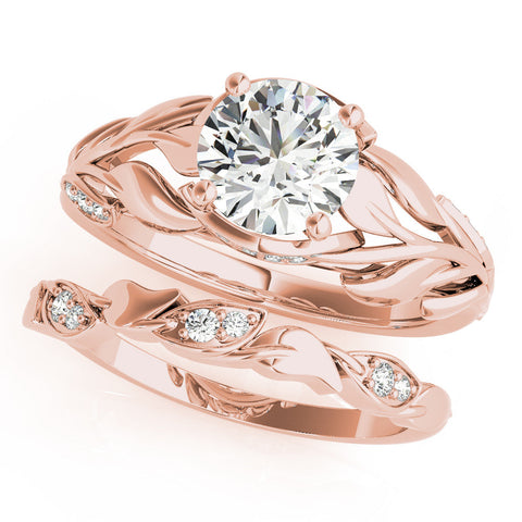Rose gold Round Solitaire Leaf-Inspired Engagement Ring with Prong Setting