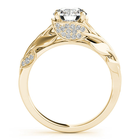 Yellow gold Round Solitaire Leaf-Inspired Engagement Ring with Prong Setting