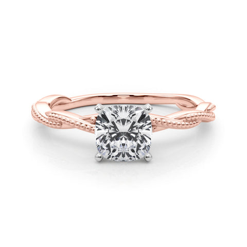 Rose gold Cushion Solitaire Twisted Band with Bead Prong Setting
