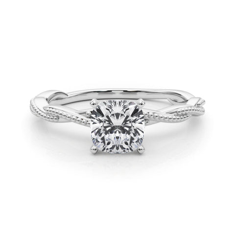 White gold Cushion Solitaire Twisted Band with Bead Prong Setting