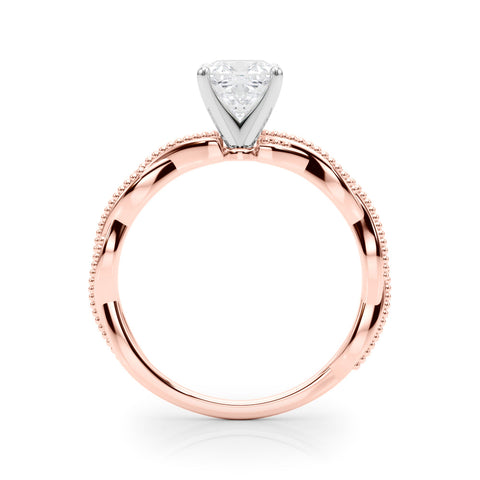 Rose gold Cushion Solitaire Twisted Band with Bead Prong Setting