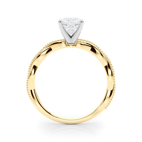 Yellow gold Cushion Solitaire Twisted Band with Bead Prong Setting