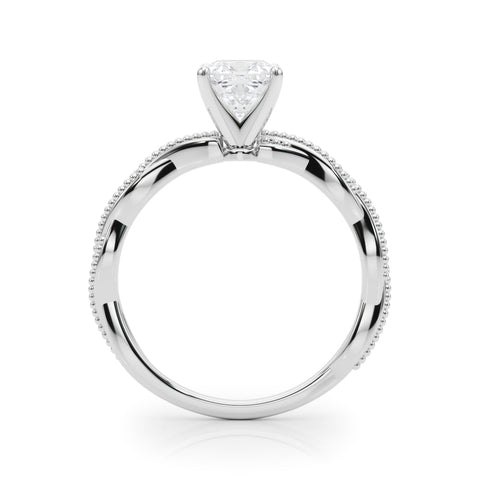 White gold Cushion Solitaire Twisted Band with Bead Prong Setting
