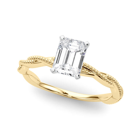 Yellow gold Emerald Solitaire Twisted Band with Bead Prong Setting