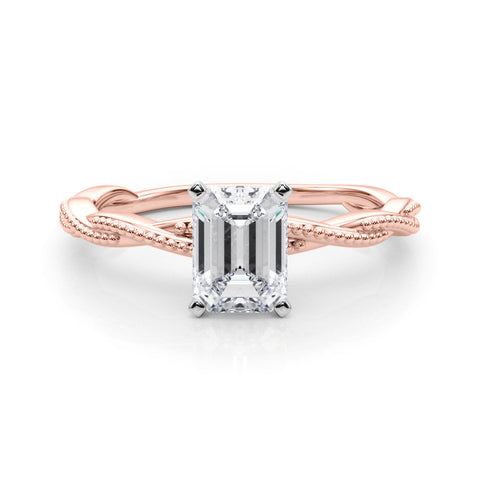 Rose gold Emerald Solitaire Twisted Band with Bead Prong Setting
