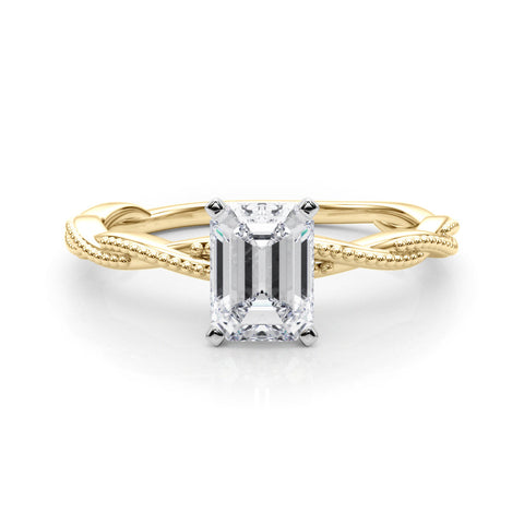 Yellow gold Emerald Solitaire Twisted Band with Bead Prong Setting