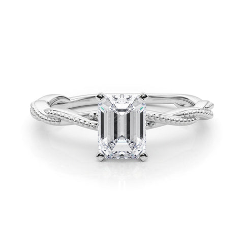 White gold Emerald Solitaire Twisted Band with Bead Prong Setting