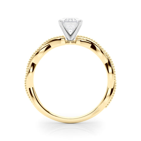 Yellow gold Emerald Solitaire Twisted Band with Bead Prong Setting