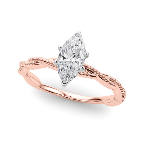 Rose gold Marquise Solitaire Twisted Band with Bead Prong Setting