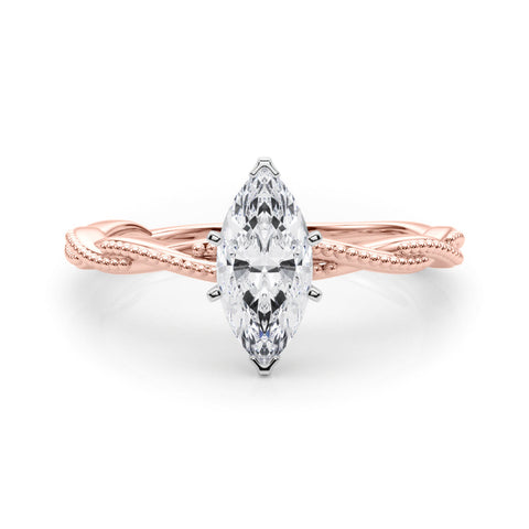 Rose gold Marquise Solitaire Twisted Band with Bead Prong Setting