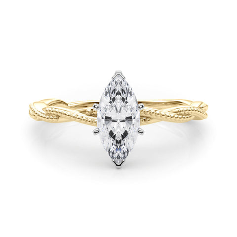 Yellow gold Marquise Solitaire Twisted Band with Bead Prong Setting