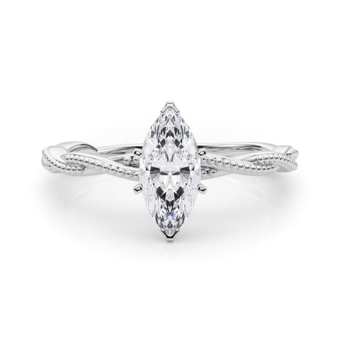 White gold Marquise Solitaire Twisted Band with Bead Prong Setting