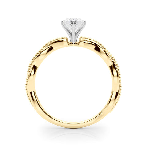 Yellow gold Marquise Solitaire Twisted Band with Bead Prong Setting