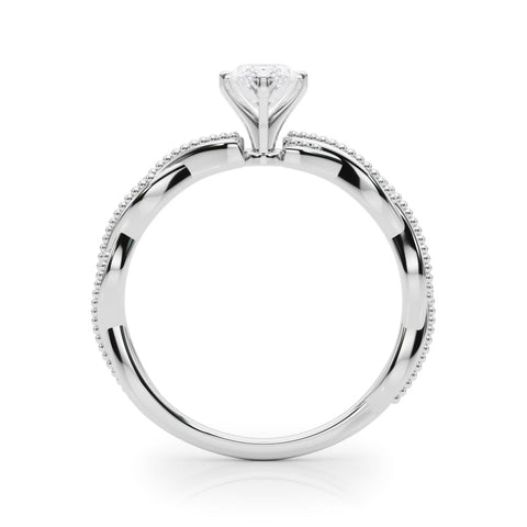 White gold Marquise Solitaire Twisted Band with Bead Prong Setting