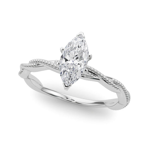 White gold Marquise Solitaire Twisted Band with Bead Prong Setting