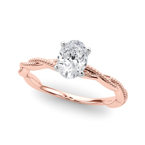 Rose gold Oval Solitaire Twisted Band with Bead Prong Setting