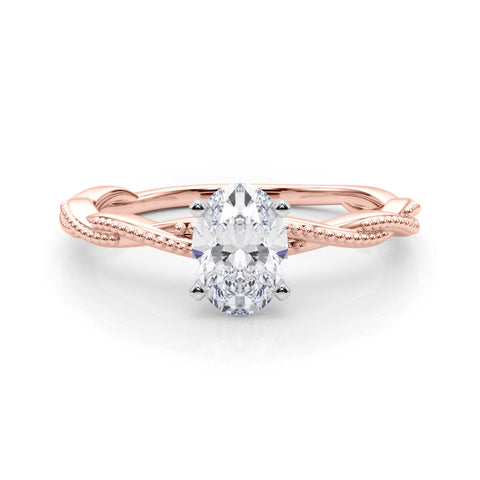 Rose gold Oval Solitaire Twisted Band with Bead Prong Setting