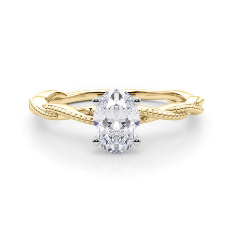 Yellow gold Oval Solitaire Twisted Band with Bead Prong Setting