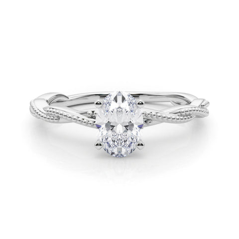 White gold Oval Solitaire Twisted Band with Bead Prong Setting