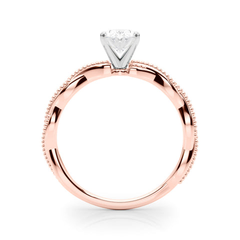 Rose gold Oval Solitaire Twisted Band with Bead Prong Setting