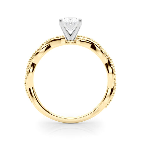 Yellow gold Oval Solitaire Twisted Band with Bead Prong Setting