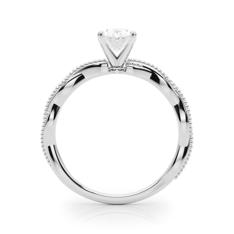 White gold Oval Solitaire Twisted Band with Bead Prong Setting