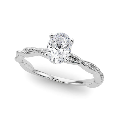 White gold Oval Solitaire Twisted Band with Bead Prong Setting