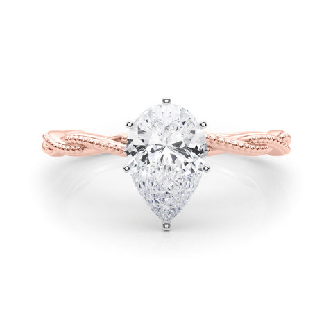 Rose gold Pear Solitaire Twisted Band with Bead Prong Setting