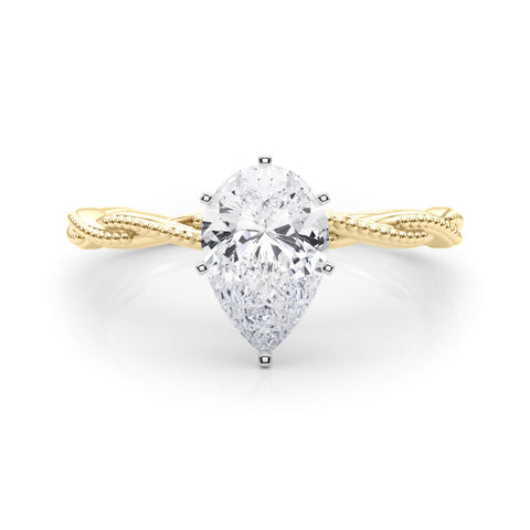 Yellow gold Pear Solitaire Twisted Band with Bead Prong Setting