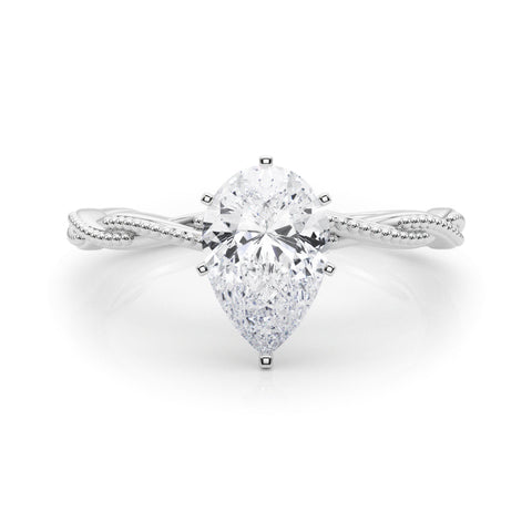 White gold Pear Solitaire Twisted Band with Bead Prong Setting