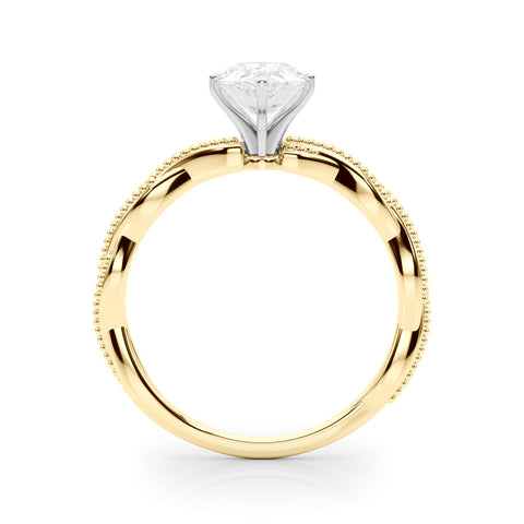 Yellow gold Pear Solitaire Twisted Band with Bead Prong Setting