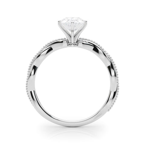 Platinum Pear Solitaire Twisted Band with Bead Prong Setting