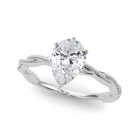 White gold Pear Solitaire Twisted Band with Bead Prong Setting