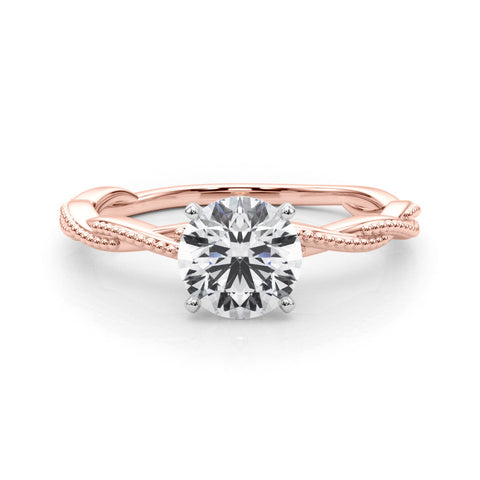 Rose gold Round Solitaire Twisted Band with Bead Prong Setting