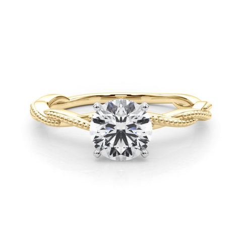 Yellow gold Round Solitaire Twisted Band with Bead Prong Setting